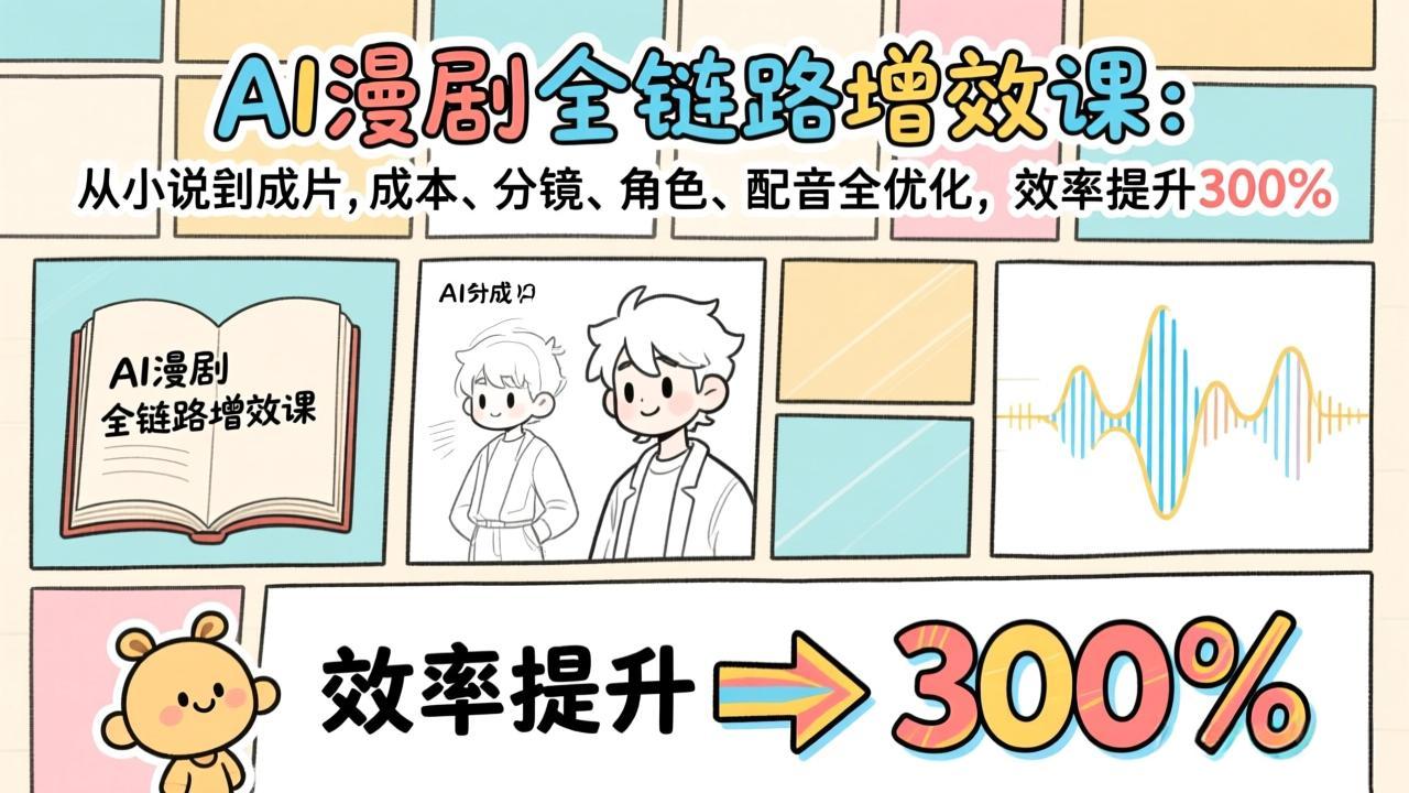 AI漫剧全链路增效课：从小说到成片，成本、分镜、角色、配音全优化，效率提升300%-青虫资源网