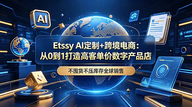 Etsy AI定制+跨境电商：从0到1打造高客单价数字产品店，不囤货不压库存全球销售-快名资源网