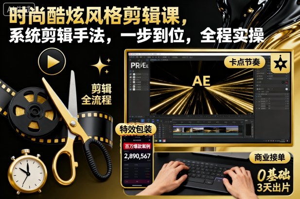 时尚酷炫风格剪辑课，系统剪辑手法，一步到位，全程实操-快名资源网