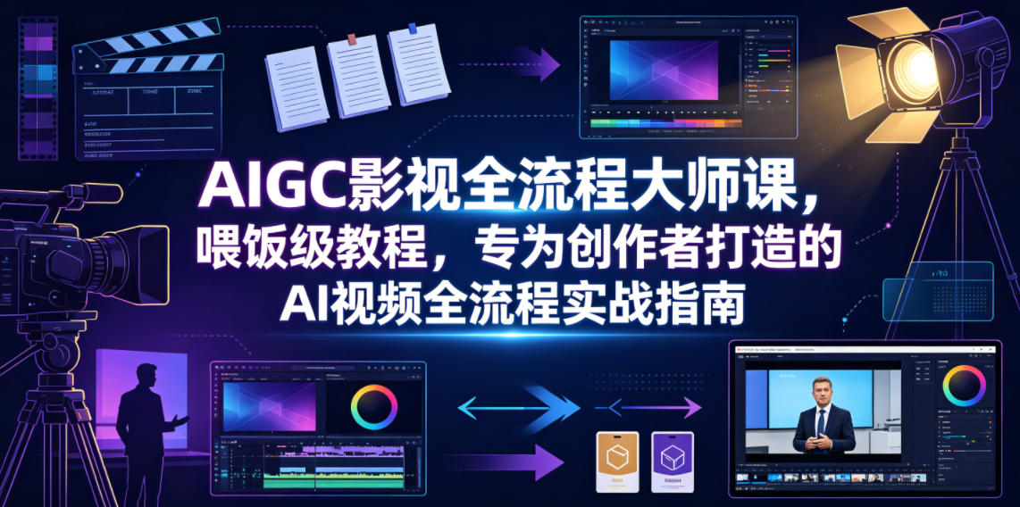 AIGC影视全流程大师课，喂饭级教程，专为创作者打造的AI视频全流程实战指南-快名资源网