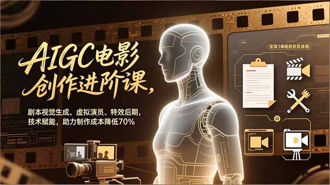 AIGC电影创作进阶课，剧本视觉生成、虚拟演员、特效后期，技术赋能，助力制作成本降低70%-快名资源网