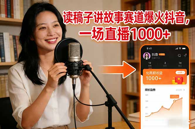 读稿子讲故事赛道爆火抖音，一场直播日入1000+-快名资源网