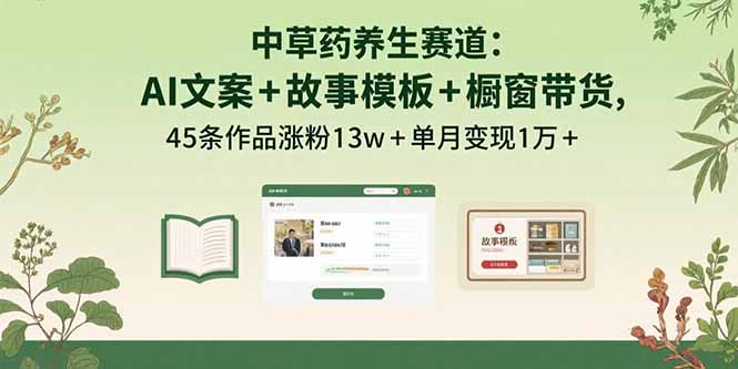 中草药养生赛道：AI文案+故事模板+橱带货，45条作品涨粉13w+单月变现1万+-快名资源网
