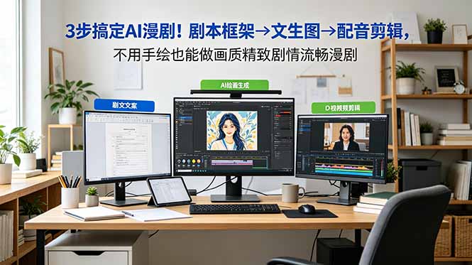 3步搞定AI漫剧！剧本框架→文生图→配音剪辑，不用手绘也能做画质精致剧情流畅漫剧-快名资源网