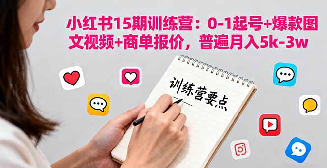 小红书15期训练营：0-1起号+爆款图文视频+商单报价，普遍月入5k-3w-快名资源网