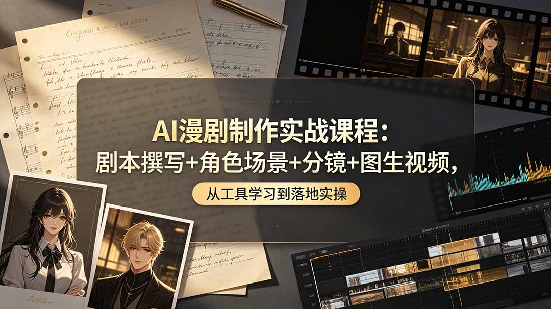 AI漫剧制作实战课程：剧本撰写+角色场景+分镜+图生视频，从工具学习到落地实操-快名资源网