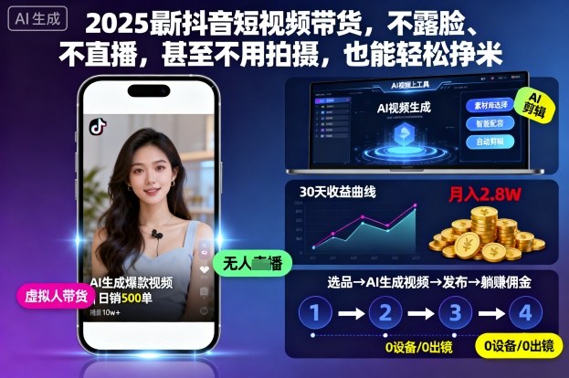 2025最新抖音短视频带货，不露脸、不直播，甚至不用拍摄，也能轻松挣米-快名资源网