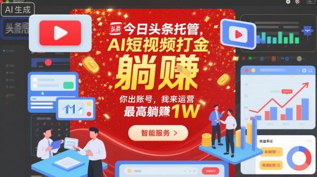 今日头条托管，AI短视频打金，你出账号，我来运营，最高躺賺1W【揭秘】-快名资源网