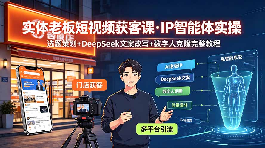 实体老板短视频获客课·IP智能体实操｜选题策划+DeepSeek文案改写+数字人克隆完整教程-青虫资源网