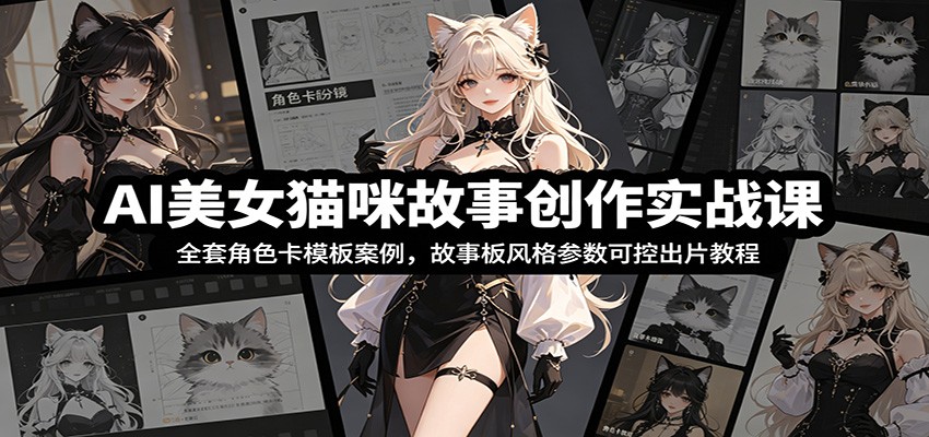 AI美女猫咪故事创作实战课：全套角色卡模板案例，故事板风格参数可控出片教程-青虫资源网