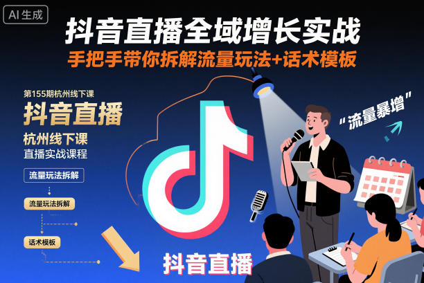 抖音直播全域增长实战第155期杭州线下课，手把手带你拆解流量玩法+话术模板-快名资源网