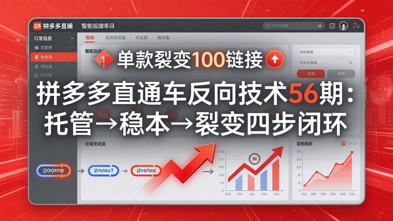 拼多多直通车反向技术56期：托管→稳本→裂变四步闭环，单款裂变100链接抢占核心流量-快名资源网