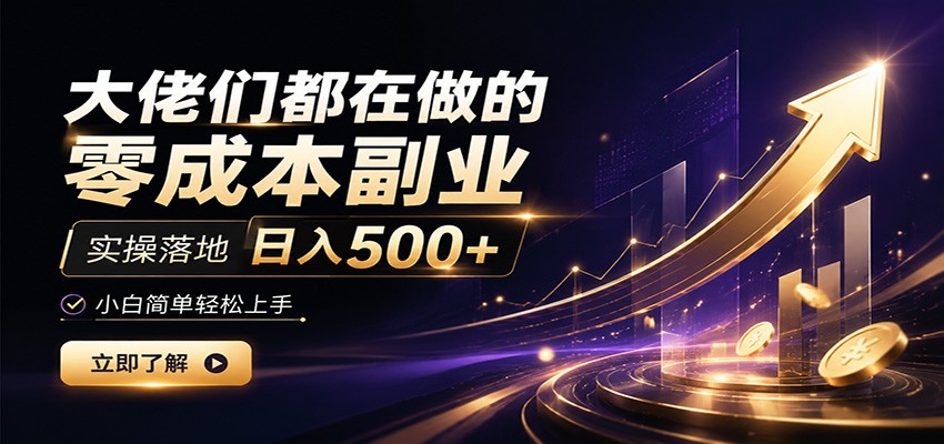 大佬们都在做的零成本副业，实操落地日入500+，小白一秒上手-青虫资源网