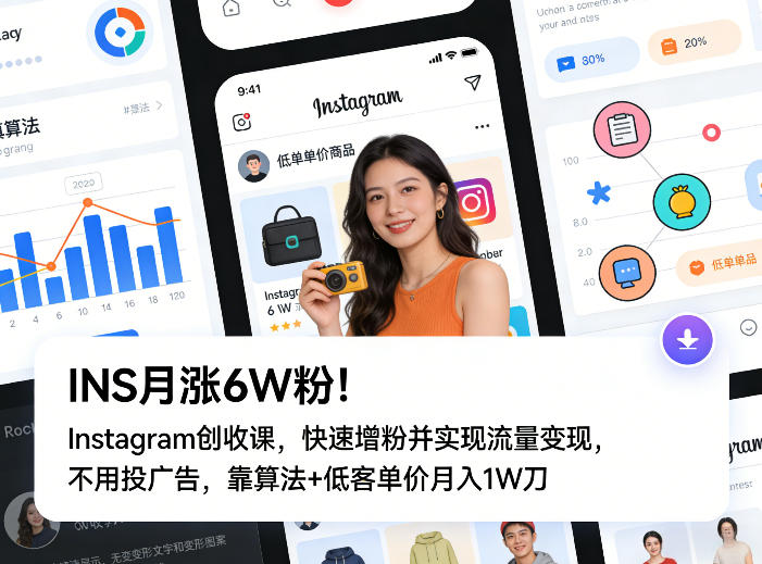 INS月涨6W粉！Instagram创收课，快速增粉并实现流量变现，不用用投广告，靠算法+低客单价月入1W刀-快名资源网