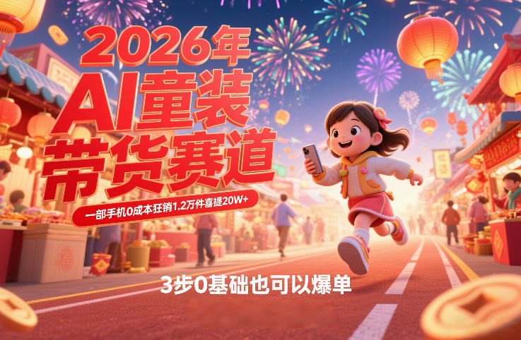 AI童装新春带货赛道，一部手机0成本狂销1.2万件喜提20W+，3步0基础也可以爆单-快名资源网