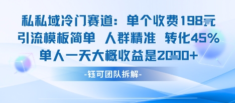 私域冷门赛道单个收费198米引流模板简单人群精准 45%的转化率单人一天大概收益多张-快名资源网