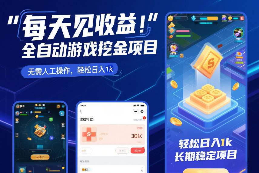 每天见收益，全自动游戏挖金项目，无需人工操作，轻松日入1k，长期稳定项目【揭秘】-快名资源网
