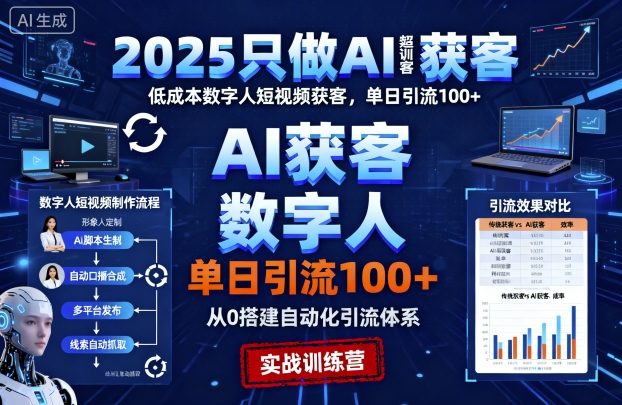 2025只做AI获客，AI超级获客实训营，低成本数字人短视频获客，单日引流100+-快名资源网