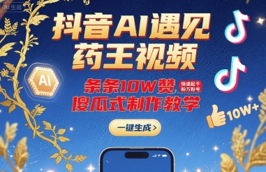 抖音AI遇见药王视频，条条10W赞，快速起千粉万粉号，傻瓜式制作教学-快名资源网