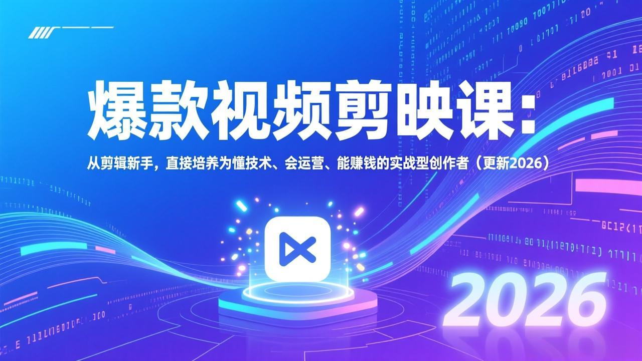 爆款视频剪映课：从剪辑新手，直接培养为懂技术、会运营、能赚钱的实战型创作者(更新2026-快名资源网