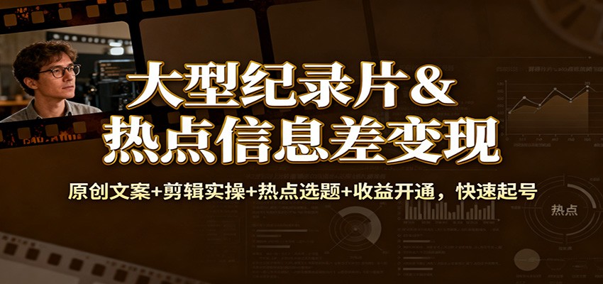 大型纪录片&热点信息差变现：原创文案+剪辑实操+热点选题+收益开通，快速起号-快名资源网