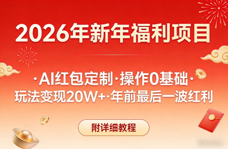 新年福利项目，AI红包定制，操作0基础，玩法变现20W+年前最后一波红利，附详细教程-快名资源网