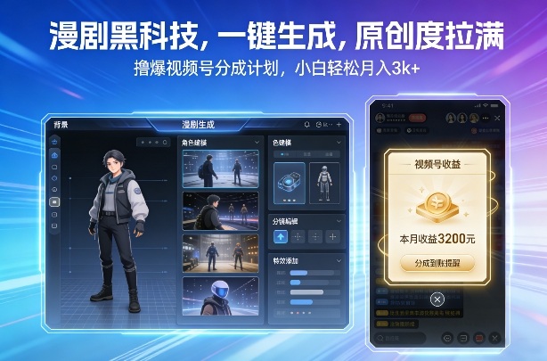 漫剧黑科技，一键生成，原创度拉满，撸爆视频号分成计划，小白轻松月入3k+-快名资源网