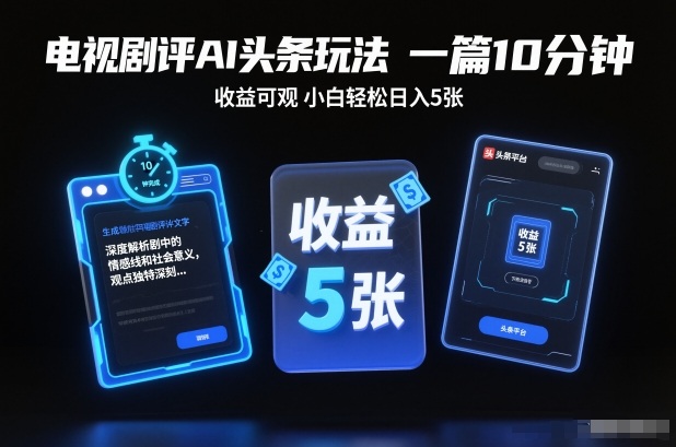 电视剧评AI头条玩法，一篇10分钟，收益可观，小白轻松日入5张+【独家】-青虫资源网