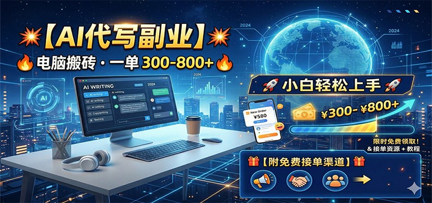 AI代写副业，电脑搬砖，一单300-800+，小白轻松上手，附免费接单渠道-快名资源网