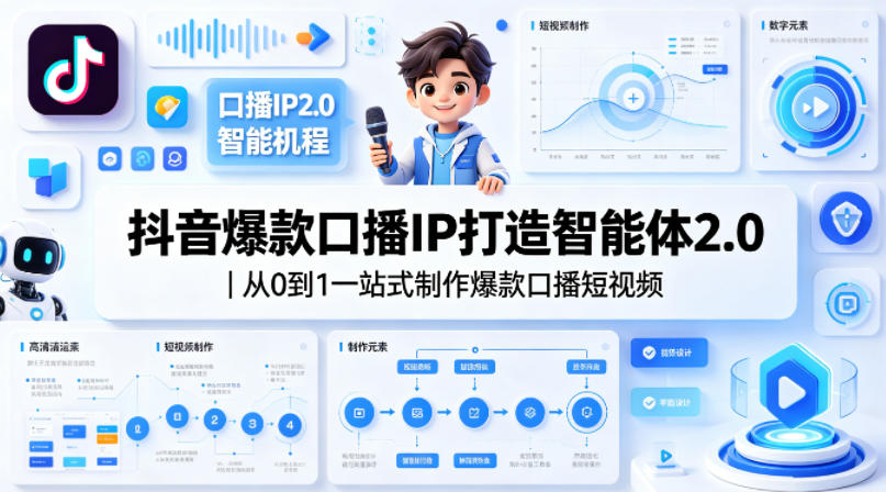 抖音爆款口播IP打造智能体2.0｜从0到1一站式制作爆款口播短视频-青虫资源网