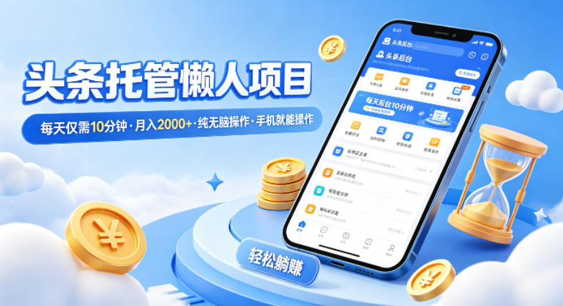 头条托管懒人项目，每天仅需10分钟，月入2000+，纯无脑操作，手机就能操作【揭秘】-青虫资源网