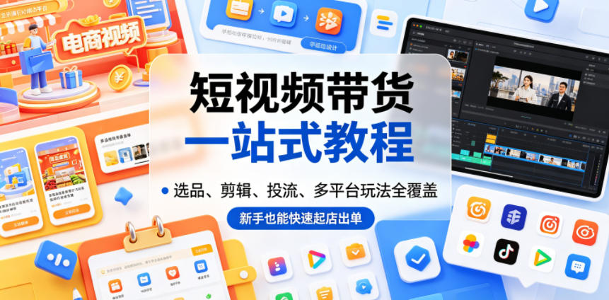 短视频带货一站式教程，选品、剪辑、投流、多平台玩法全覆盖，新手也能快速起店出单-快名资源网