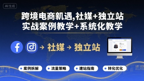 跨境电商新机遇，社媒+独立站，实战案例教学+系统化教学-快名资源网