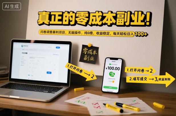 真正的零成本副业！问卷调查暴利项目，无脑操作，纯0撸，收益稳定，每天轻松日入100+【揭秘】-快名资源网