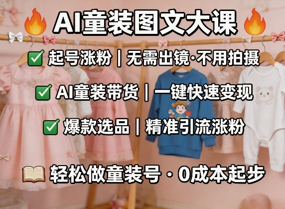 AI童装图文剪辑，某社群童装图文大课，起号涨粉、AI童装带货、爆款选品，无需出镜和拍摄-快名资源网