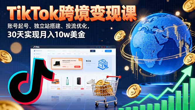 TikTok跨境变现课：账号起号、独立站搭建、投流优化，30天实现月入10w美金-快名资源网