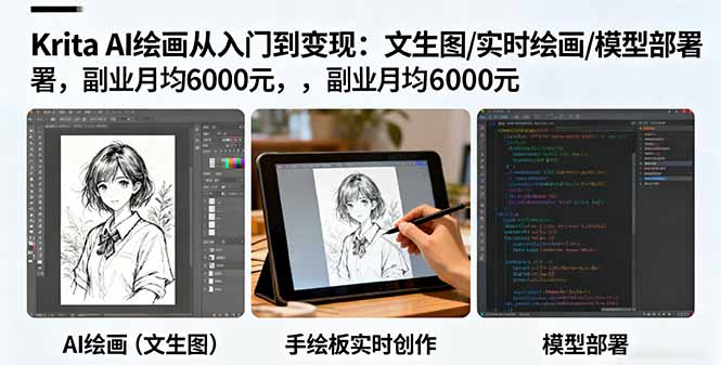 Krita AI绘画从入门到变现：文生图/实时绘画/模型部署，副业月均6000元-青虫资源网