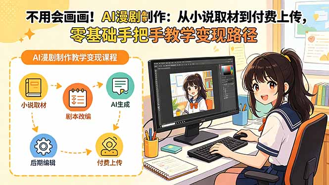不用会画画！AI漫剧制作：从小说取材到付费上传，零基础手把手教学变现路径-快名资源网