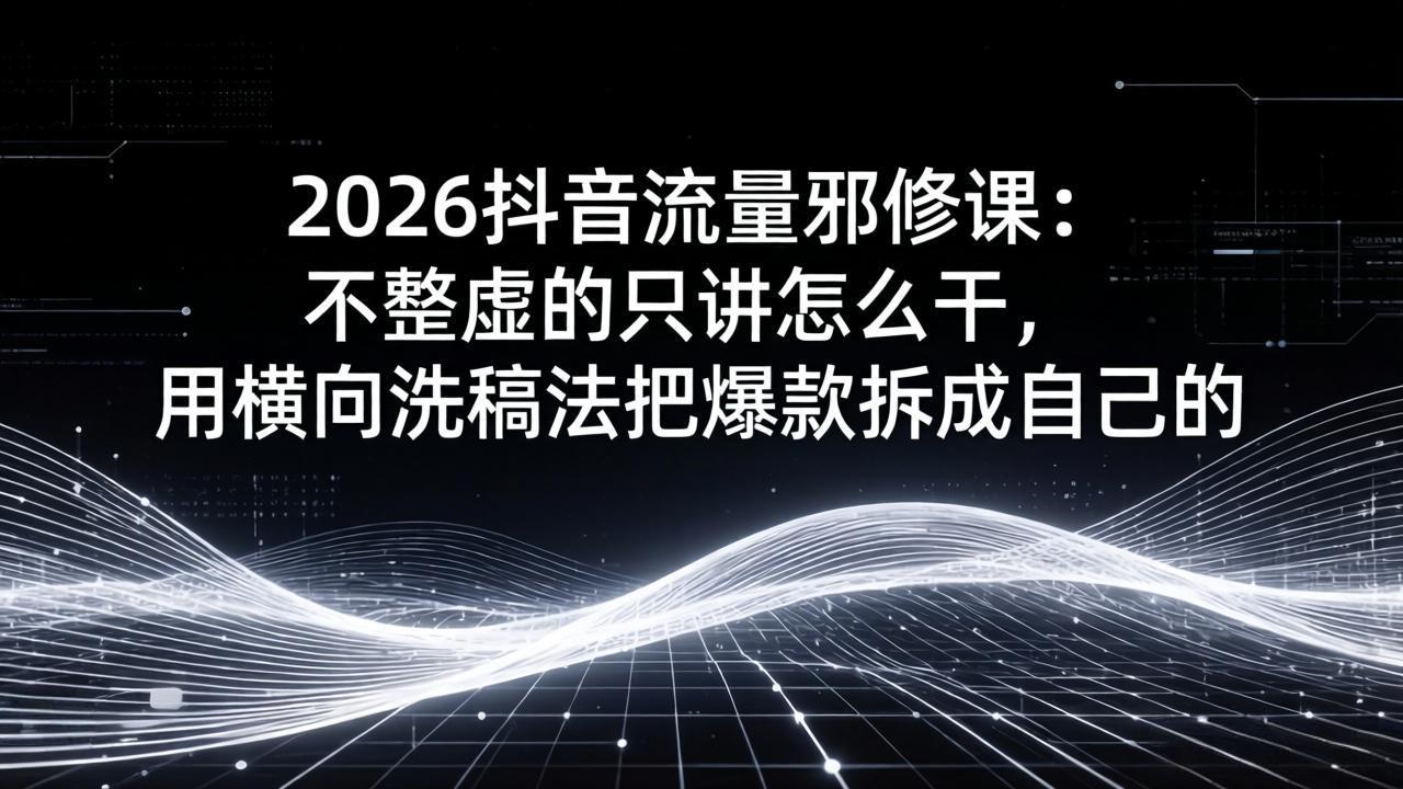2026抖音流量邪修课：不整虚的只讲怎么干，用横向洗稿法把爆款拆成自己的-快名资源网