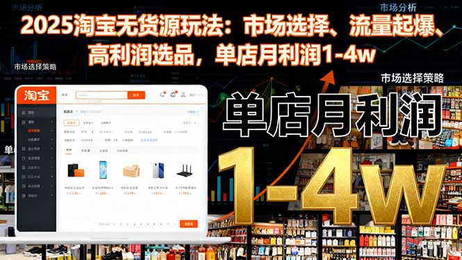 2025淘宝无货源玩法：市场选择、流量起爆、高利润选品，单店月利润1-4w-快名资源网