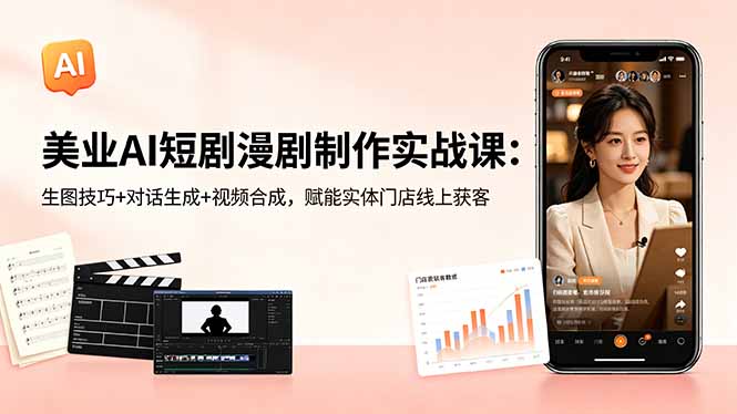 美业AI短剧漫剧制作实战课：生图技巧+对话生成+视频合成，赋能实体门店线上获客-快名资源网