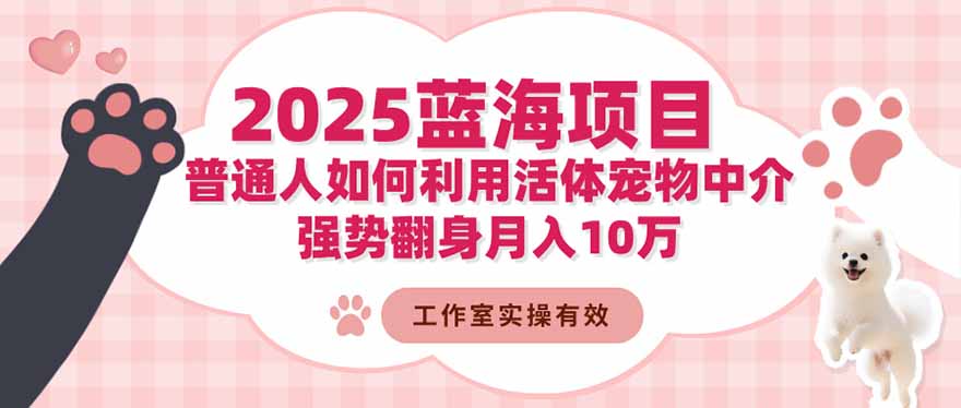 2025蓝海项目：普通人如何利用活体宠物中介，强势翻身月入10万-快名资源网