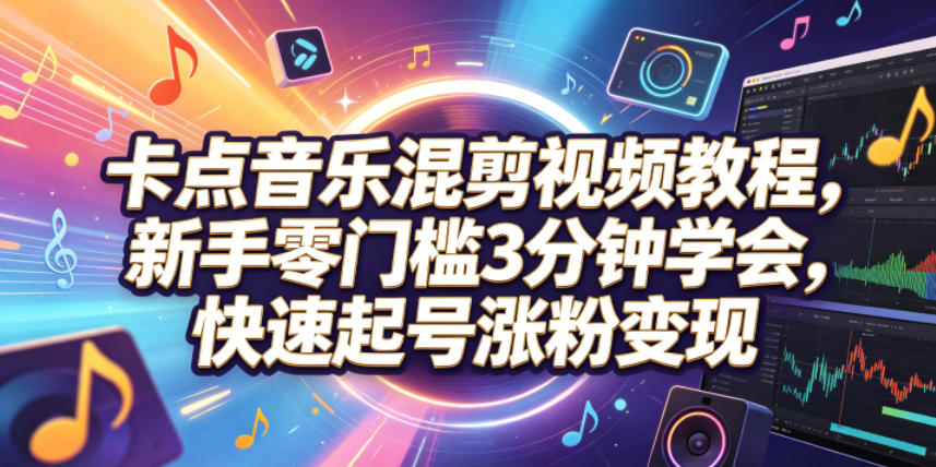 卡点音乐混剪视频教程，新手零门槛3分钟学会，快速起号涨粉变现-快名资源网