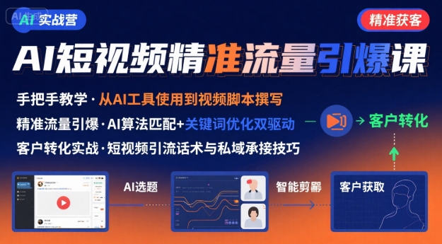 AI+短视频引爆精准客户实战营，手把手教你引爆Ai短视频精准流量-快名资源网