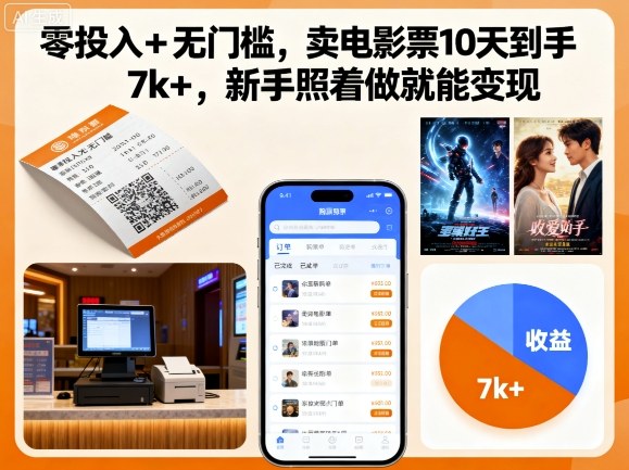 零投入+无门槛，卖电影票10天到手7k+，新手照着做就能变现【揭秘】-青虫资源网