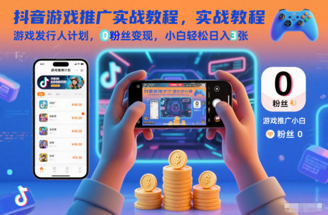 抖音游戏推广实战教程，游戏发行人计划，0粉丝变现，小白轻松日入3张-快名资源网