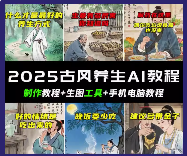 抖音AI古风养生视频教程日入五张 轻松涨粉 10W+-快名资源网