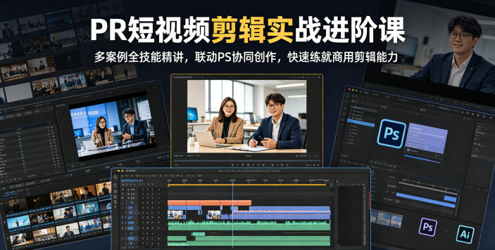 PR短视频剪辑实战进阶课，多案例全技能精讲，联动PS协同创作，快速练就商用剪辑能力-快名资源网