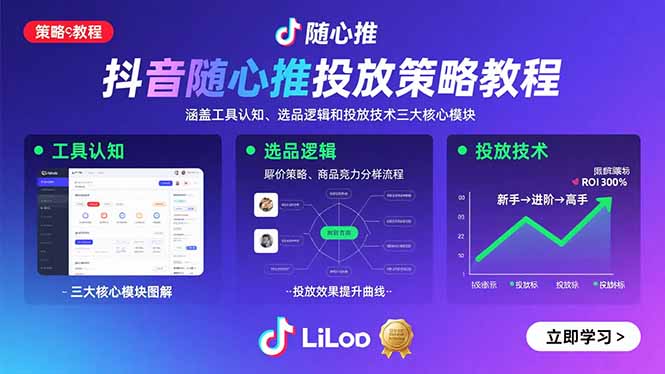 抖音随心推投放策略教程：涵盖工具认知、选品逻辑和投放技术三大核心模块-快名资源网