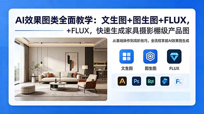 AI效果图类全面教学：文生图+图生图+FLUX，快速生成家具摄影棚级产品图-快名资源网
